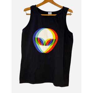 Tank Top Colorful Alien M Trippy Techno Graphic Black Port & Company 100% Cotton